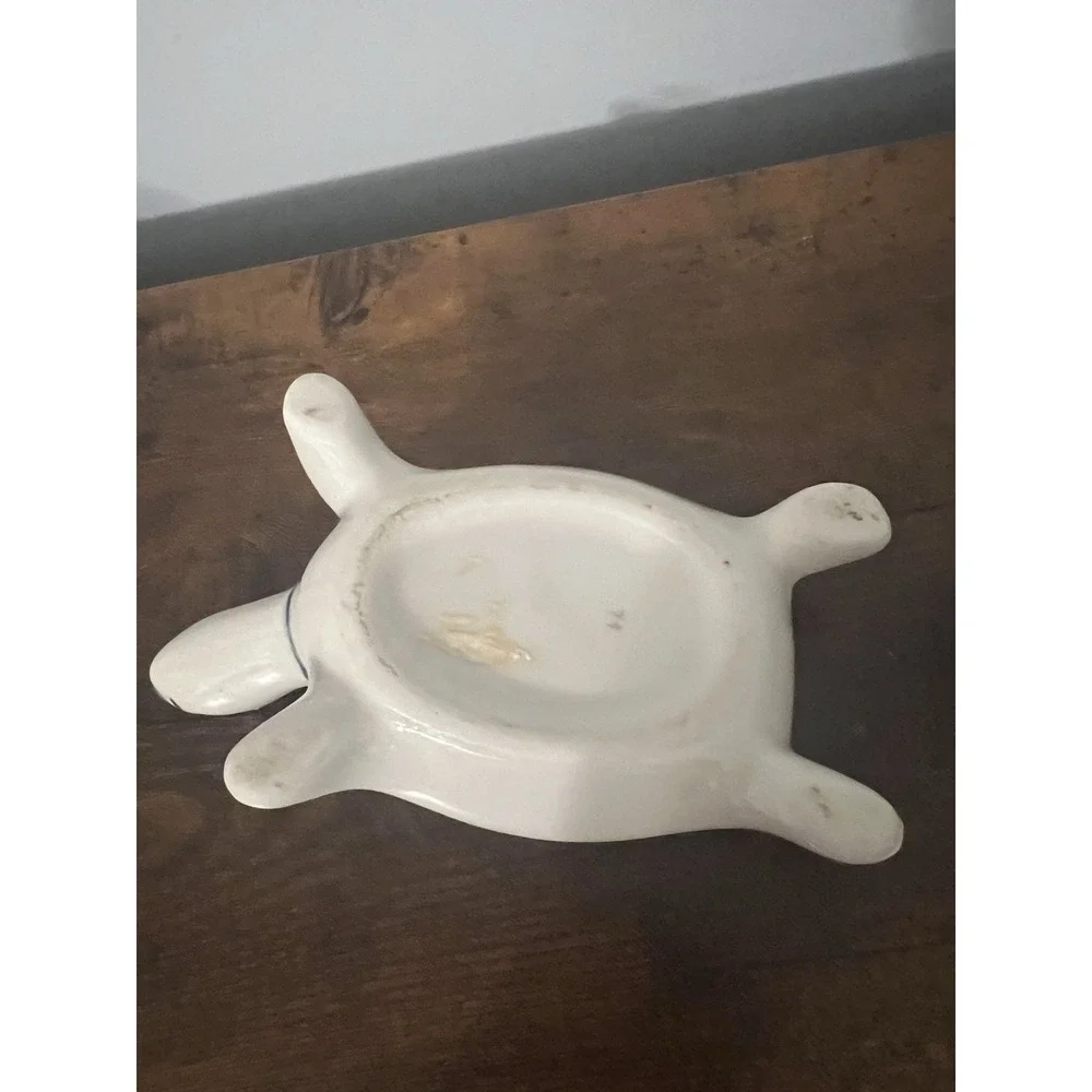 Vintage Ceramic Turtle Trinket Box Hand‎ Painted Flower Shell